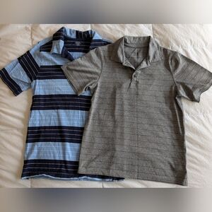 Lot Of 2 Boys Striped Polo Shirts - Blue and Gray Size 8/10